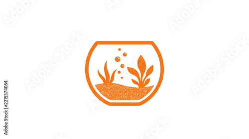 Simple orange fishbowl icon with bubbles and plants.