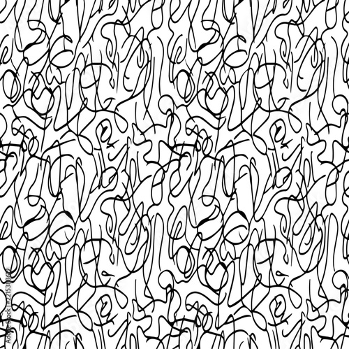 Black Continuous Line Art Scribble Loop Seamless Vector Pattern