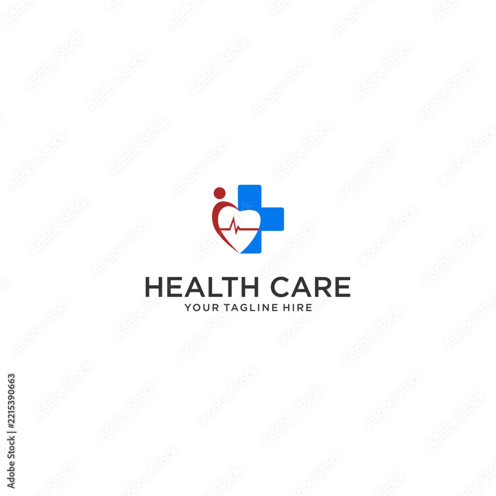 Fototapeta premium Health Care Logo with Heart and Cross Symbol.