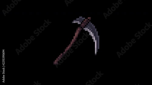 3D Pixel Art Scythe Spinning and Bobbing Isolated Loop