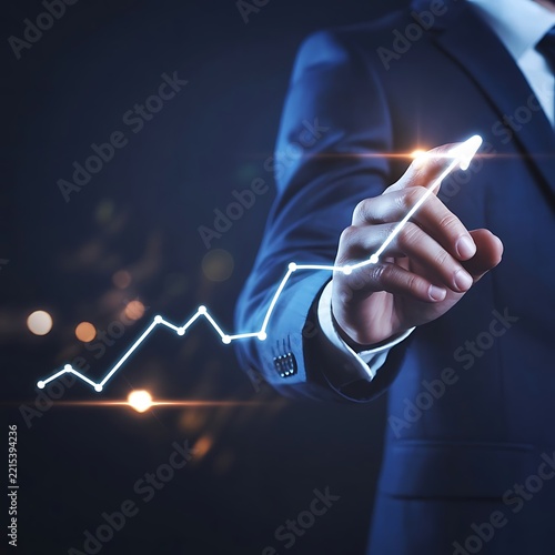 Businessman pointing at a growing financial business chart