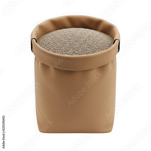 Brown paper bag filled with rice grains