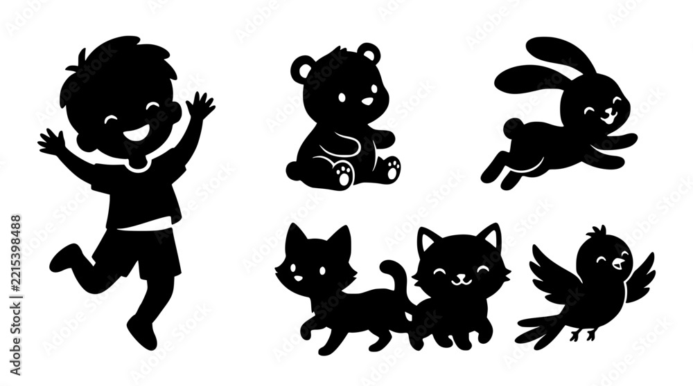 Obraz premium Cute Character Silhouette Collection for Kids and Playful Designs Vector
