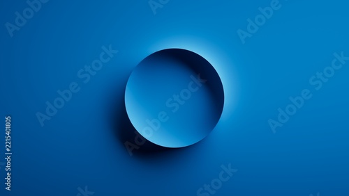 A glowing blue circle floats in a deep blue background, casting a soft shadow. 3d render illustration.