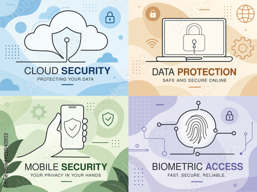 cybersecurity and data protection line icon set