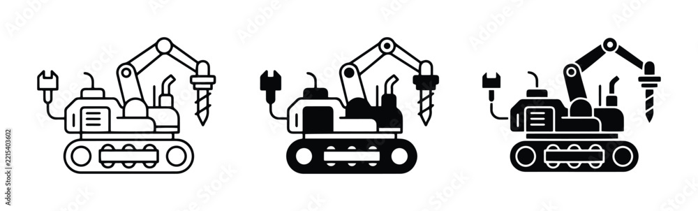 Obraz premium Mining robot set with drill and wrench