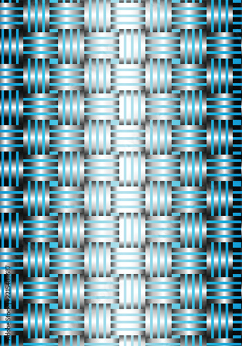 Abstract metallic woven pattern with blue gradient background