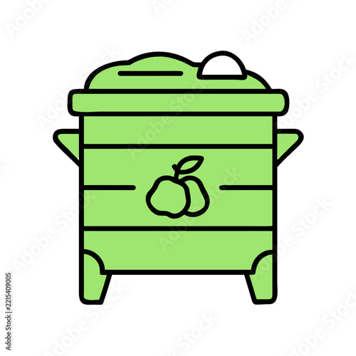 Compost bin illustration in green color with eco-friendly design and organic waste theme
