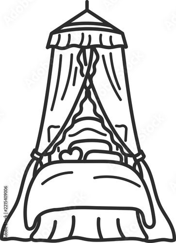 天蓋付きのベッドのイラスト　線画のみ