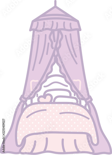 天蓋付きのベッドのイラスト