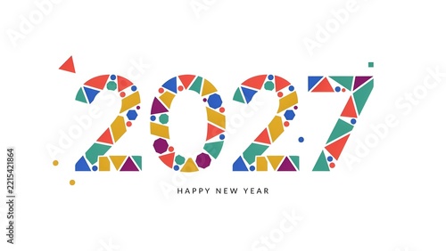 Colorful 2027 happy new year geometric design, festive mosaic typography banner, modern colorful calendar header visual