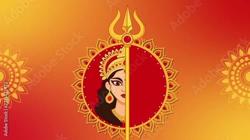 goddess durga with trishul navratri durga puja festival animation