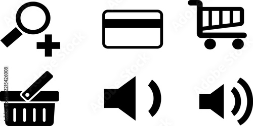 Flat Shopping and Ecommerce Icons Set With Cart, Credit Card, Search and Volume Symbols for UI.