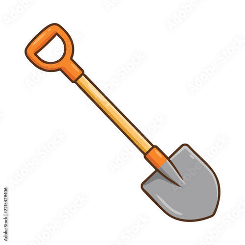 Illustrated Orange and Grey Shovel Isolated