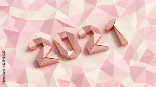 Rose Gold Low Poly 2027 Numbers on Pink Geometric Polygon Background for Modern Creative New Year