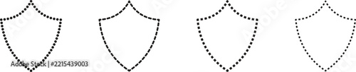 Four dotted shield silhouettes on a white background