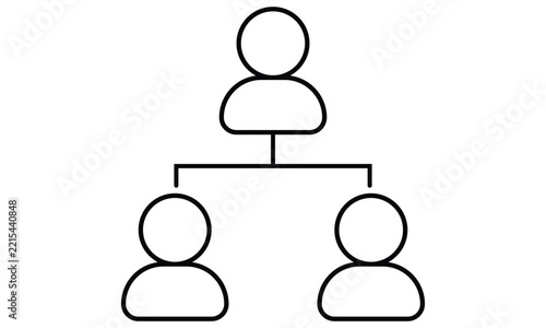 Organizational Chart Icon with Three People, Simple Line Art Vector Illustration for Corporate Structure and Management Hierarchy, Isolated on White Background