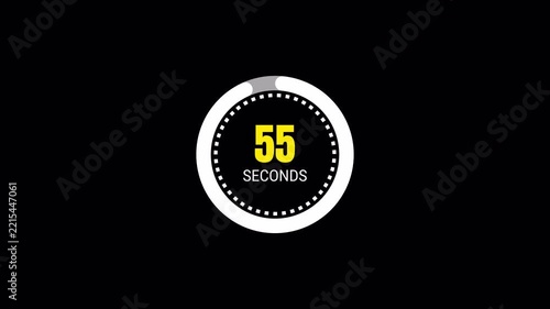 60 seconds circle countdown timer in one minute animation with alpha channel 