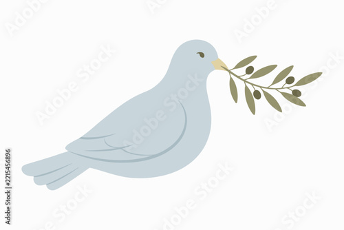 Dove of Peace Carrying Olive Branch Flat Illustration Symbol of Peace and Hope
