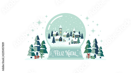 Festive Snow Globe Village with Christmas Trees and Gifts