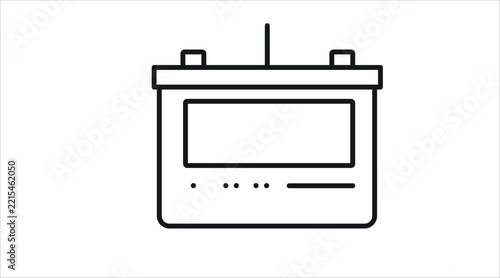 Solar inverter box with digital screen display vector icon. Black line art style on white background. Clean outline photovoltaic power inverter and electrical fuse breaker box for renewable energy.
