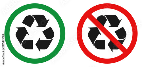 Recyclable and non-recyclable symbol icon vector illustration