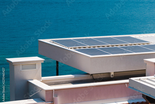 Rooftop Solar Panels Above the Blue Sea in Montenegro