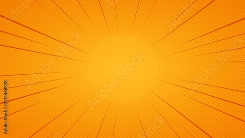 Orange comic book style background with radial speed lines and halftone dots