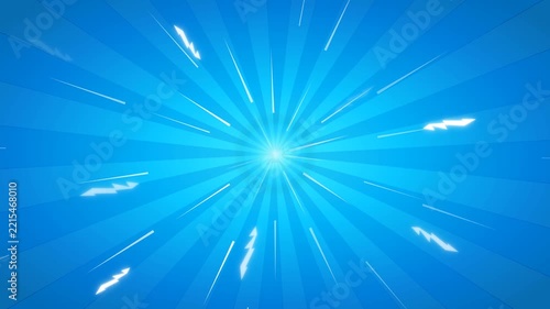 Abstract blue background with radial light rays and glowing lightning bolt symbols