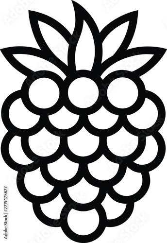 Black line art grapevine pattern with leaves, botanical vector icon, circular fruit design, monochrome nature illustration, ornamental border, repeat motif, simple style for web and print