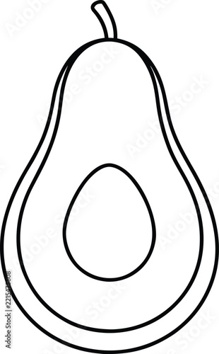 Minimalist avocado line art vector, simple fruit icon, organic food illustration, black outline drawing, healthy dietary symbol