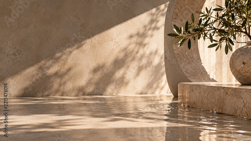 Minimalist Stone and Water Background with Natural Light
