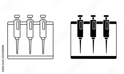 laboratory micropipettes placed on a rack stand icon vector