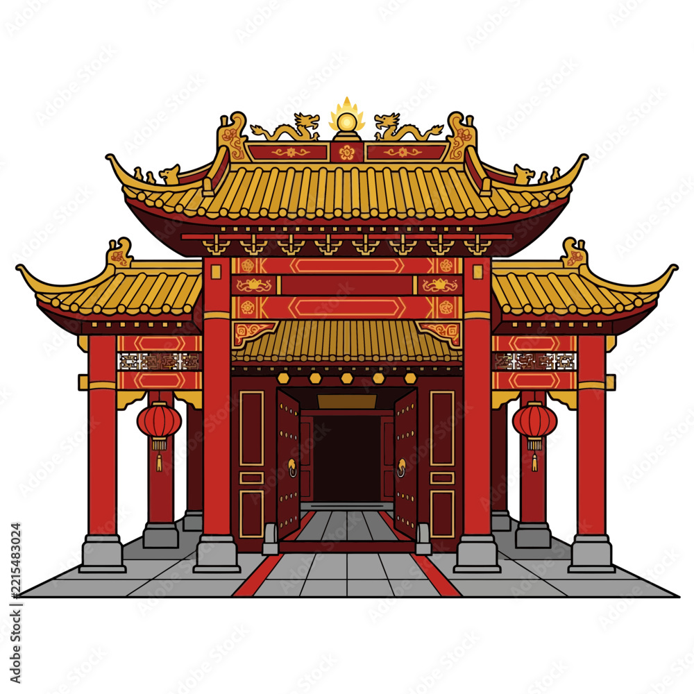 Obraz premium Traditional Asian Gate Structure Isolated