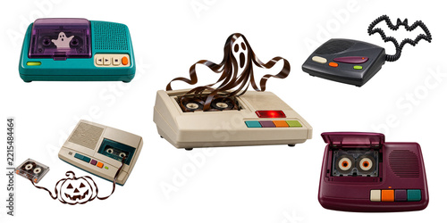 Collection of vintage 1990s answering machines with ghost motifs