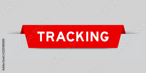 Red color inserted label with word tracking on gray background