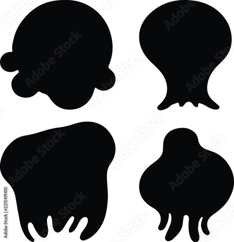 Blob Silhouettes in Various Forms, Dripping and Organic Shapes, Vector Art on White Background