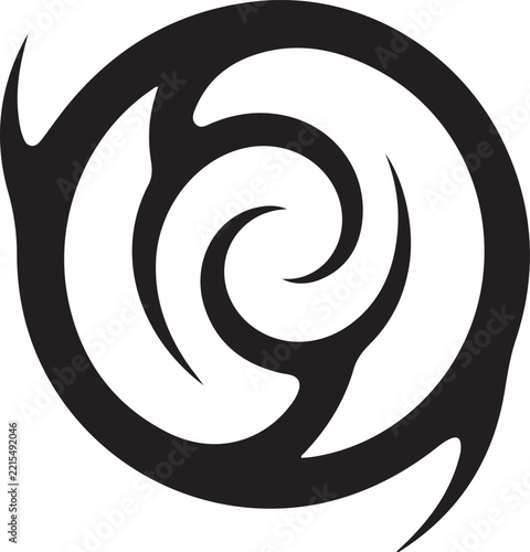 Abstract Black Tribal Spiral Swirl Silhouette Vector Design Element for Decorative Ornament Logo
