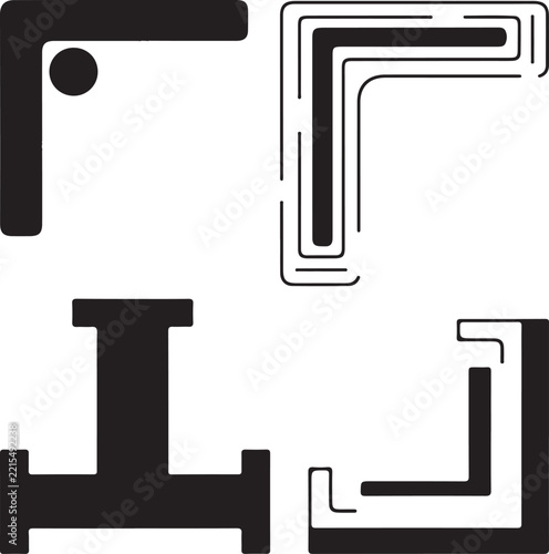 Corner Brackets and Connectors Abstract Silhouette Vector Designs with Transparent Background - 48