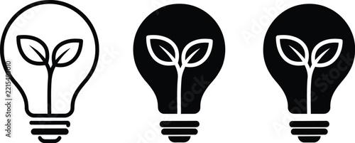 Lightbulb icon vector set showing eco friendly green innovation