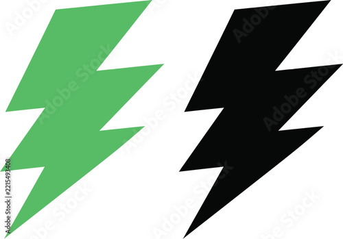 Lightning icon vector silhouette power bolt shape in green black