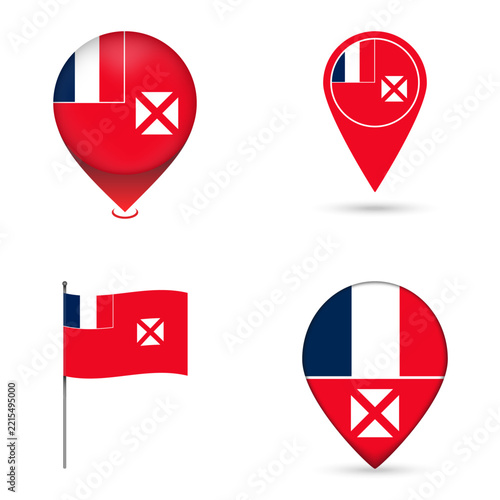 Wallis and Futuna Flag Map Pin Icons Set Collection.