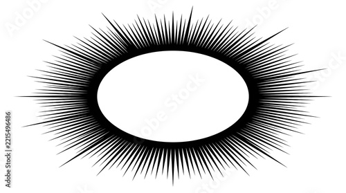 Black and white manga style speed line frame with oval center for comic book action or shock effect