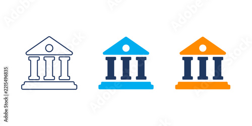Bank building icon set, Financial Institution Editable stroke, and solid vector icons