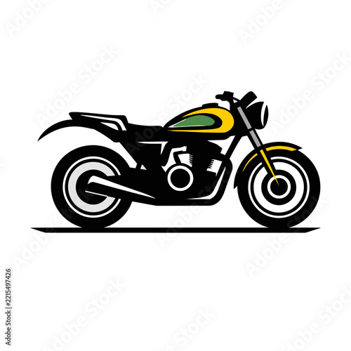 motorcycle vector illustration, A vintage café-racer motorcycle shown in perfect side-profile silhouette against a pure white background