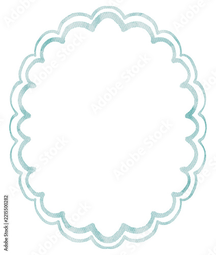 Cute blue mint frame. Hand drawn watercolor illustration. Waving border art.