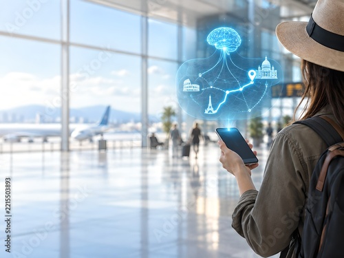 AI travel route planner hologram for tourist navigation
