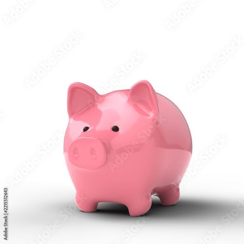 Pink piggy bank 3D render isolated on transparent background