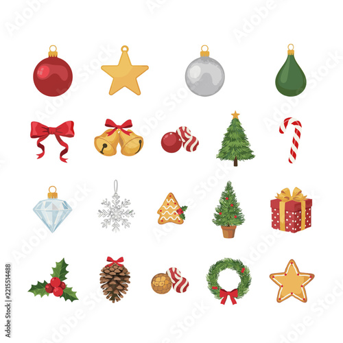 A collection of Christmas ornaments and decorations.