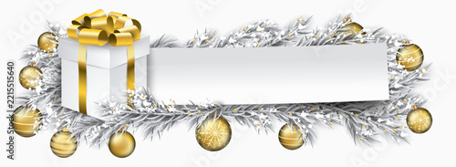 Banner Golden Baubles Gift Frozen Twigs Christmas